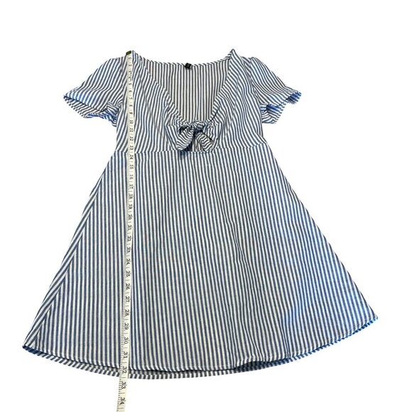 ZAFUL Blue White Striped Summer Dress Tunic Top Front-Tie Bouffant Sleeve Large - Picture 10 of 16